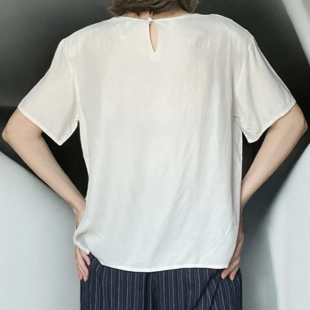 VTG 80s Herman Geist for Talbots Antique White Relaxed Short Sleeve Shirt Blouse - Picture 3 of 9